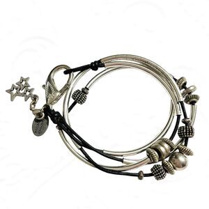 Lizzy James Choker Necklace Convertible Wrap Bracelet Silver Tone 2 Strand 14.5"